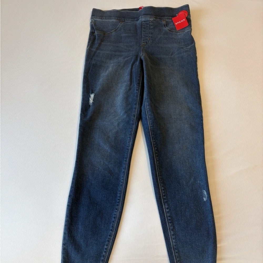 SPANX NWT $128 Jean-ish Distressed Denim Skinny Jeans Medium Euro Size 38-40